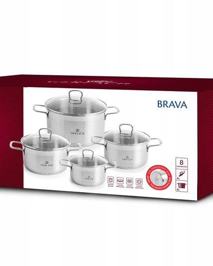 GERLACH Brava puodų rinkinys, nerūdijantis plienas, 8 dalys