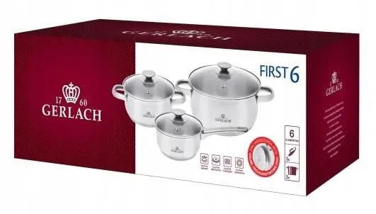 GERLACH First puodų rinkinys, 6 dalių, tinka indukcijai, sidabrinės spalvos