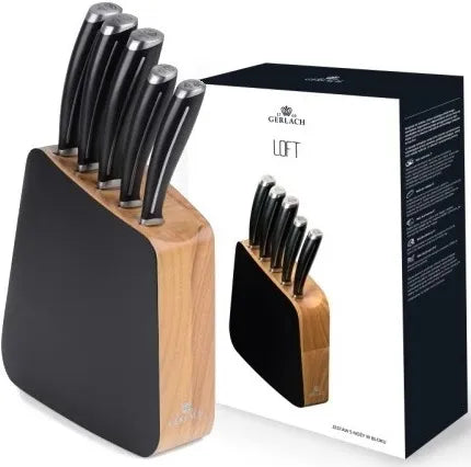 Gerlach Loft 981 peilių rinkinys su buko medienos stovu, 5 vnt., X50CrMoV15 plienas