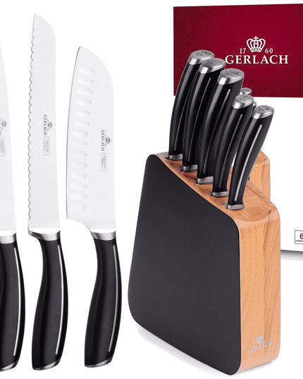 Gerlach Loft 981 peilių rinkinys su buko medienos stovu, 5 vnt., X50CrMoV15 plienas