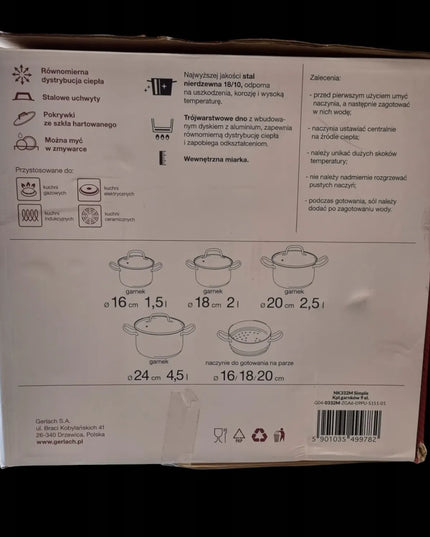 GERLACH Simple 332M puodų rinkinys, 9 dalys, 18/10 nerūdijantis plienas, indukcija, garintuvas