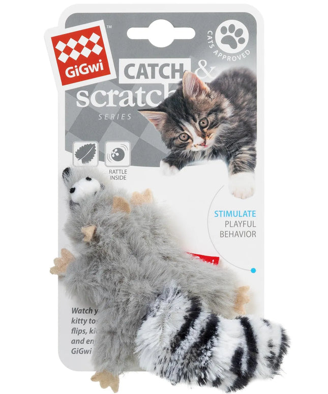 GiGwi žaislas katėms meškėnas su katžole, minkštas, dirbtinis kailis, tekstilė, 8 cm