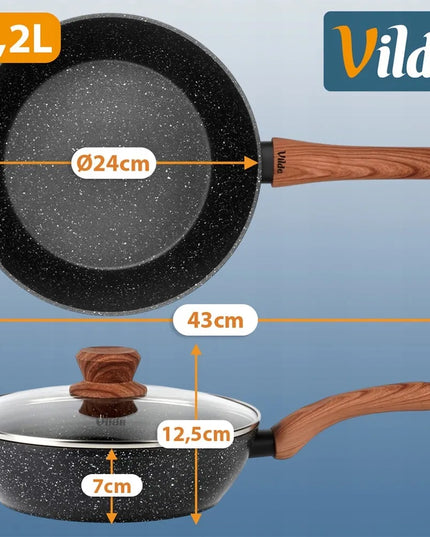 Gili granitinė keptuvė su dangčiu VILDE, 24 cm, 2,2 l