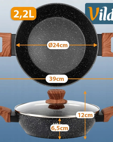 Gili granitinė keptuvė VILDE 24 cm 2,2 l su dangčiu