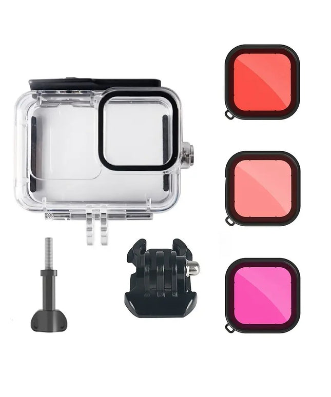 Vandeniui atsparus dėklas, korpusas suderinamas su GoPro Hero 12/11/10/9 su spalvotais filtrais – nardymui iki 60 m