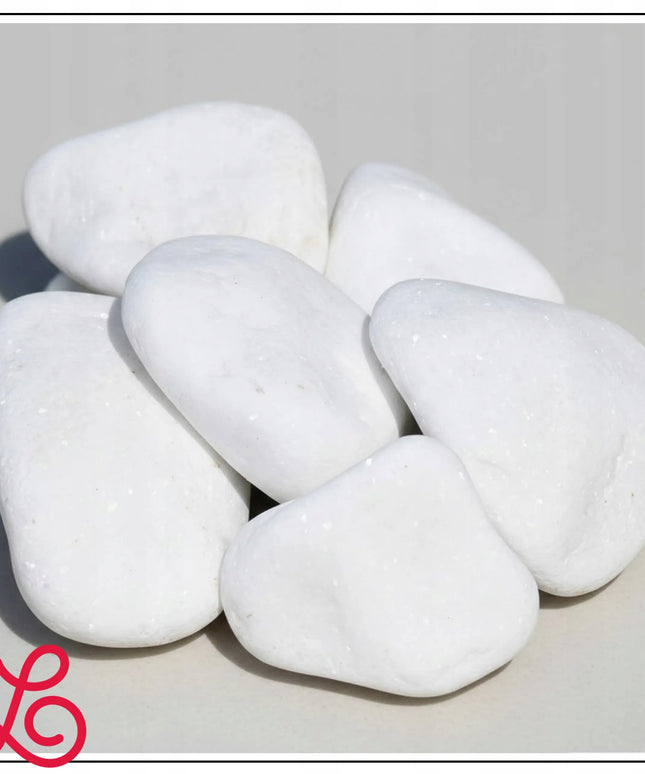 Graikiškas Thassos upinis akmuo, baltas dekoratyvinis akmuo sodui, 3-6 cm, 5 kg