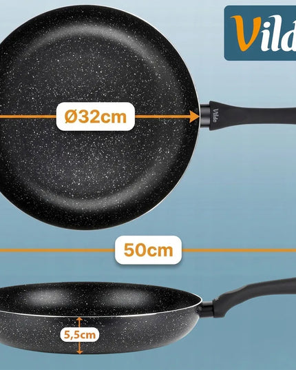 GRANITINĖ keptuvė 32 cm – marmurinė, tradicinė, skirta dujinėms ir indukcinėms viryklėms