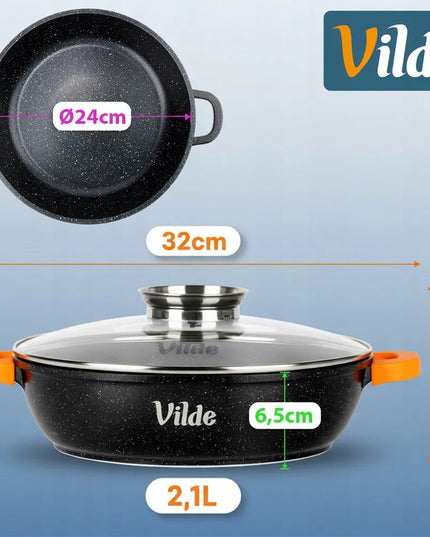 GRANITINĖ keptuvė kepimui, troškinimui ir kepimui orkaitėje su dangčiu 24 cm 2,1 l
