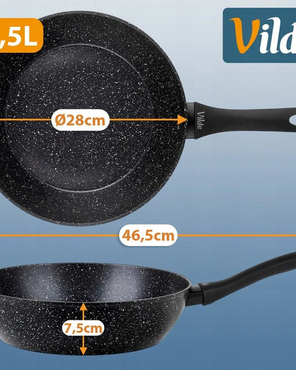 Granitinė keptuvė VILDE 28 cm, skirta kepimui ir troškinimui ant dujų bei indukcijos