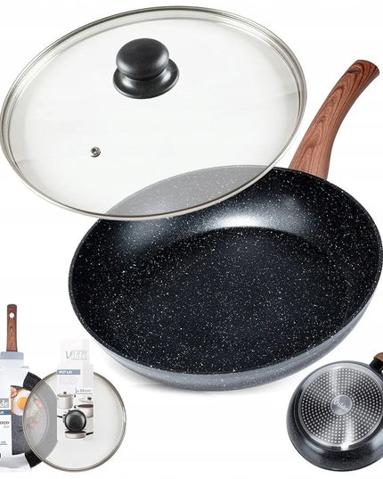 GRANITINĖ keptuvė VILDE 28 cm su dangčiu, skirta kepti ir troškinti, tinka indukcijai