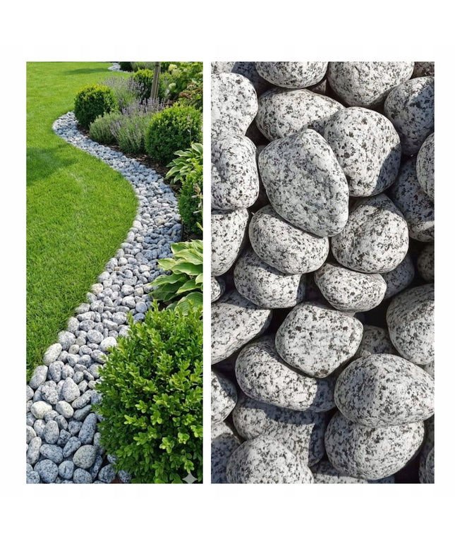 Granitinis akmuo „Dalmatinas“ pilkas dekoratyvinis akmuo 4–6 cm sodui 1 kg
