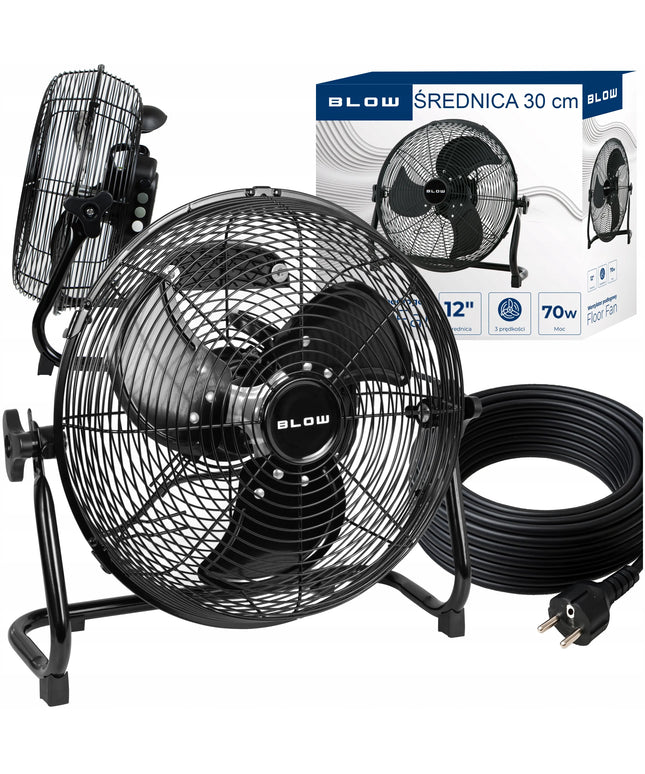 Grindinis ventiliatorius - cirkuliatorius Blow 70W, 3 greičiai, 30 cm, juodas