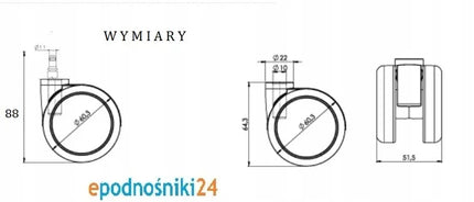 Guminiai biuro kėdės ratukai 60 mm fi.11, 5 vnt.