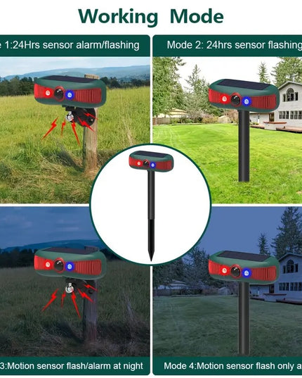 Gyvūnų atbaidymo prietaisas su judesio jutikliu ir garso bangomis, saulės energija įkraunamas, lauko repelentas sodui ir kiemui RUOCIN 1200mAh