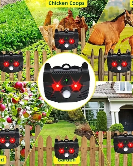 Gyvūnų atbaidymo prietaisas su garso bangų technologija, saulės energija maitinamas laukinių gyvūnų, kačių, šunų, voverių, skunksų ir paukščių atbaidymui JKUOO – apsauga sodui, ūkiui ir kiemui