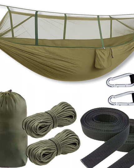 Dvigubas hamakas su uodų tinkleliu 255x140 cm – sodo, stovyklavimo ir išgyvenimo hamakas