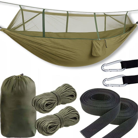 Dvigubas hamakas su uodų tinkleliu 255x140 cm – sodo, stovyklavimo ir išgyvenimo hamakas