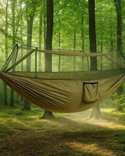 Dvigubas hamakas su uodų tinkleliu 255x140 cm – sodo, stovyklavimo ir išgyvenimo hamakas