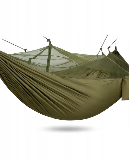 Dvigubas hamakas su uodų tinkleliu 255x140 cm – sodo, stovyklavimo ir išgyvenimo hamakas