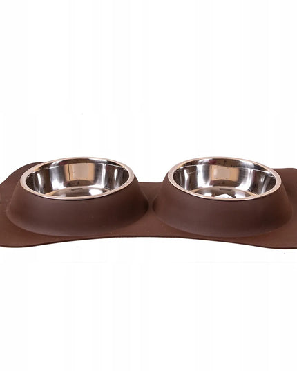 Happet dvigubų dubenėlių rinkinys šunims ir katėms 2x12 cm 0,24 l, rudas