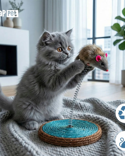 Happet spyruoklinis žaislas katei su pele, 12 cm
