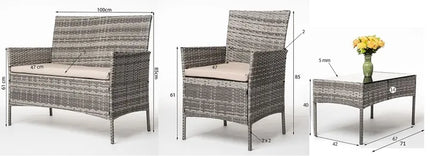 HDM technorattano sodo baldų komplektas Garden pilkas 4 dalių balkono rinkinys