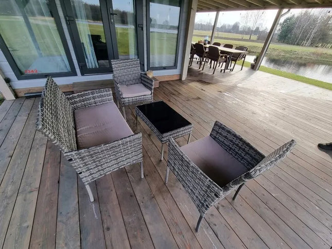 HDM technorattano sodo baldų komplektas Garden pilkas 4 dalių balkono rinkinys