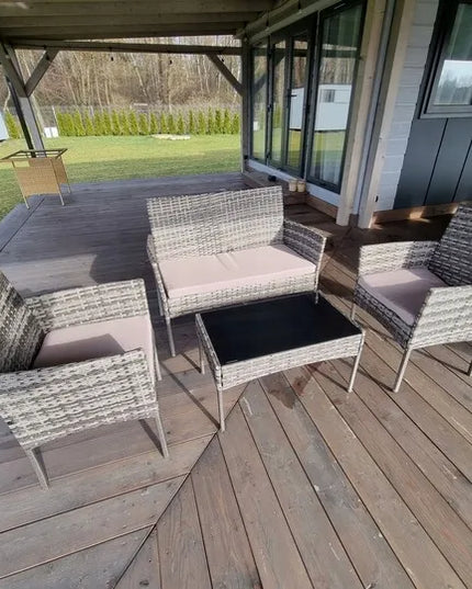 HDM technorattano sodo baldų komplektas Garden pilkas 4 dalių balkono rinkinys
