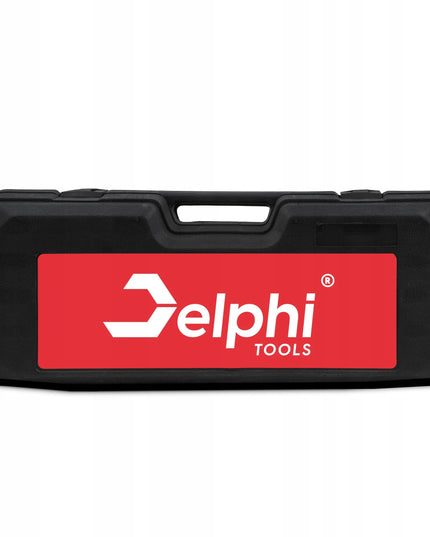 Žemo profilio hidraulinis keltuvas „Žaba“ Delphi Tools 2,5T su guminiais antgaliais, lagaminu ir ratukais manevringam naudojimui