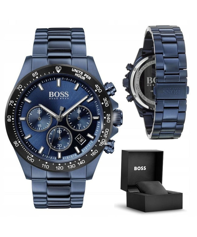 Vyriškas laikrodis Hugo Boss 1513758 HERO mėlynas su chronografu ir nerūdijančio plieno apyranke