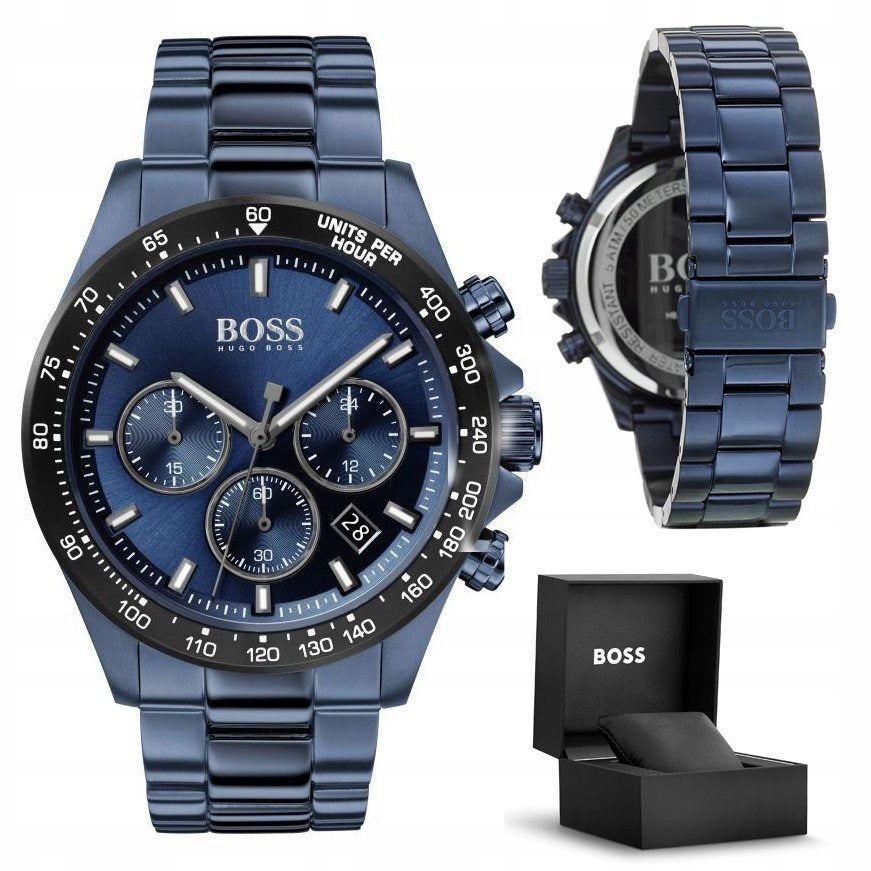 Vyriškas laikrodis Hugo Boss 1513758 HERO mėlynas su chronografu ir nerūdijančio plieno apyranke