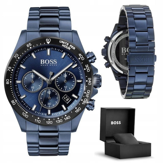 Vyriškas laikrodis Hugo Boss 1513758 HERO mėlynas su chronografu ir nerūdijančio plieno apyranke