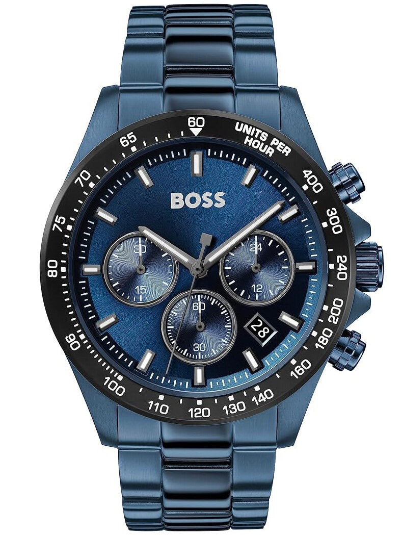 Vyriškas laikrodis Hugo Boss 1513758 HERO mėlynas su chronografu ir nerūdijančio plieno apyranke