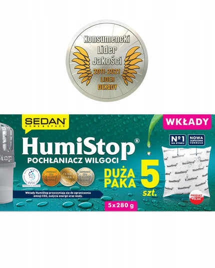 HUMISTOP papildomi drėgmės sugėriklio paketai, 5 vnt. + nukalkinimo priemonė DOVANŲ