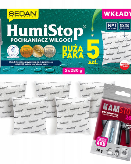 HUMISTOP papildomi drėgmės sugėriklio paketai, 5 vnt. + nukalkinimo priemonė DOVANŲ
