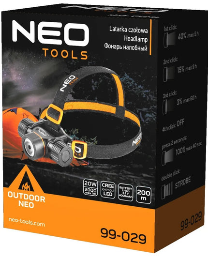 Įkraunamas LED galvos žibintuvėlis NEO TOOLS 2000 lm USB