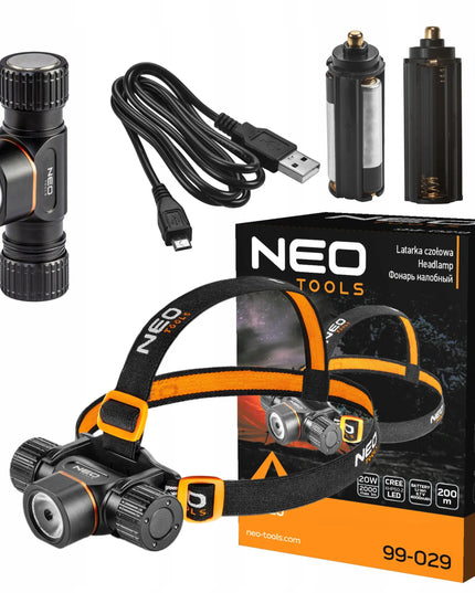 Įkraunamas LED galvos žibintuvėlis NEO TOOLS 2000 lm USB