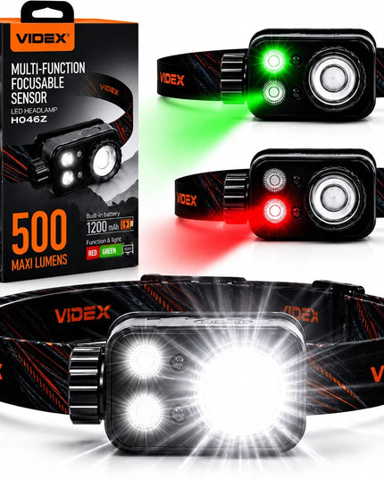 Įkraunamas LED priekinis žibintas „Videx“, kariško stiliaus, galingas, vandeniui atsparus IP65