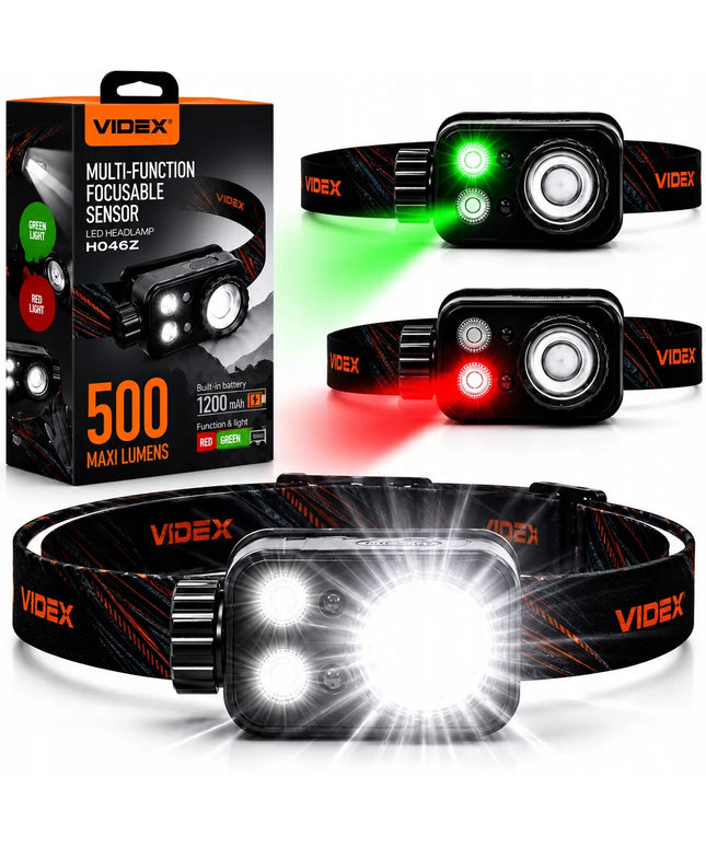 Įkraunamas LED priekinis žibintas „Videx“, kariško stiliaus, galingas, vandeniui atsparus IP65