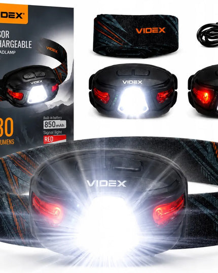Įkraunamas LED priekinis žibintas Videx, tvirtas, atsparus vandeniui IP67