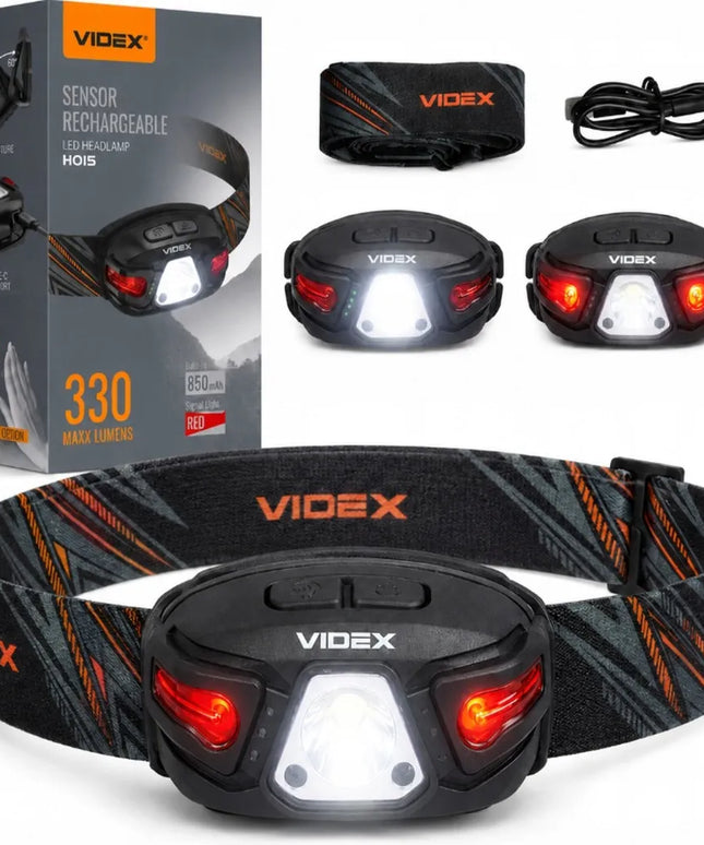 Įkraunamas LED priekinis žibintas Videx, tvirtas, atsparus vandeniui IP67