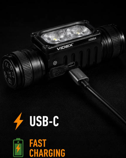 Įkraunamas LED priekinis žibintas Videx VLF-H066A, 2000 lm, 20W, atsparus vandeniui