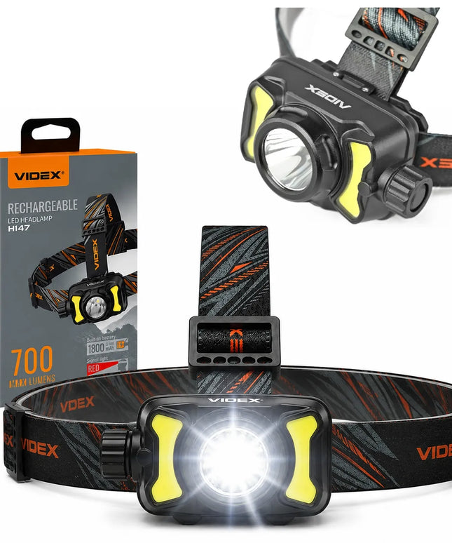 Įkraunamas LED priekinis žibintas Videx VLF-H147, 700 lm, IP55, juodas