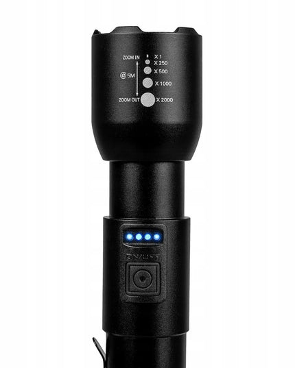 Įkraunamas taktinis aliuminis žibintuvėlis VAYOX VA0180 ZOOM 20W 800lm