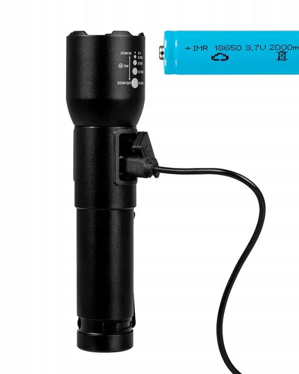 Įkraunamas taktinis aliuminis žibintuvėlis VAYOX VA0180 ZOOM 20W 800lm