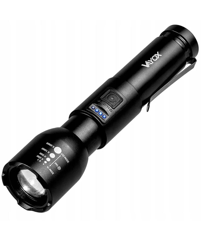 Įkraunamas taktinis aliuminis žibintuvėlis VAYOX VA0180 ZOOM 20W 800lm