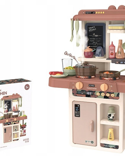 Interaktyvi Vaikiška Virtuvė su Vandens Čiaupu, Garu, Garintuvais ir 42 Priedais