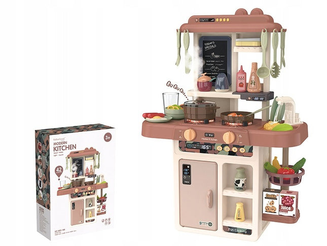 Interaktyvi Vaikiška Virtuvė su Vandens Čiaupu, Garu, Garintuvais ir 42 Priedais