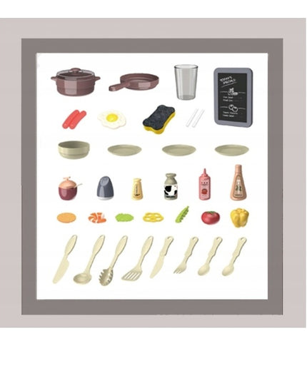 Interaktyvi Vaikiška Virtuvė su Vandens Čiaupu, Garu, Garintuvais ir 42 Priedais