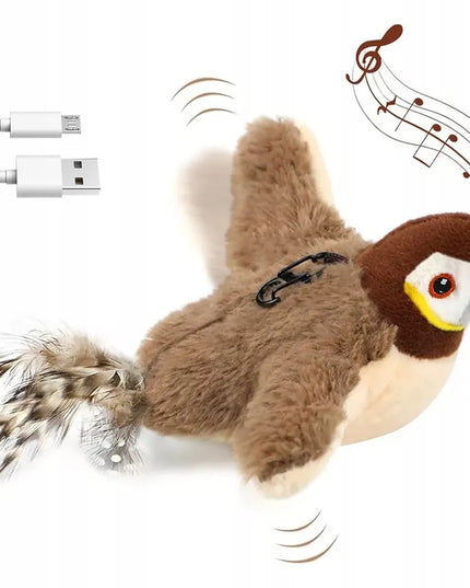 Interaktyvus žaislas katei paukštis su garsais ir USB įkrovimu
